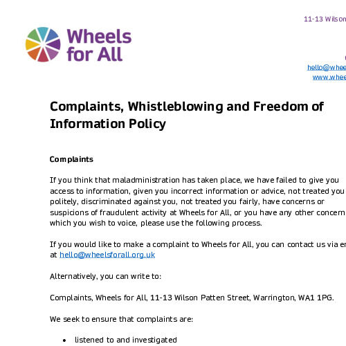 Customer Complaints and Whistleblowing Policy cover page