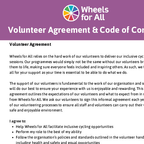Volunteer Agreement and Code of Conduct cover page