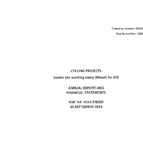 Cycling Projects (operating as Wheels for All) Annual Accounts 2024 cover page