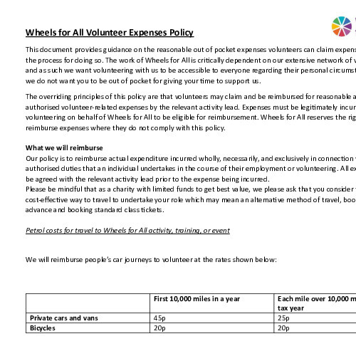 Volunteer Expenses Policy cover page