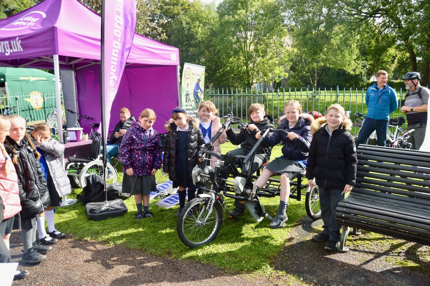 Children with adapted bike