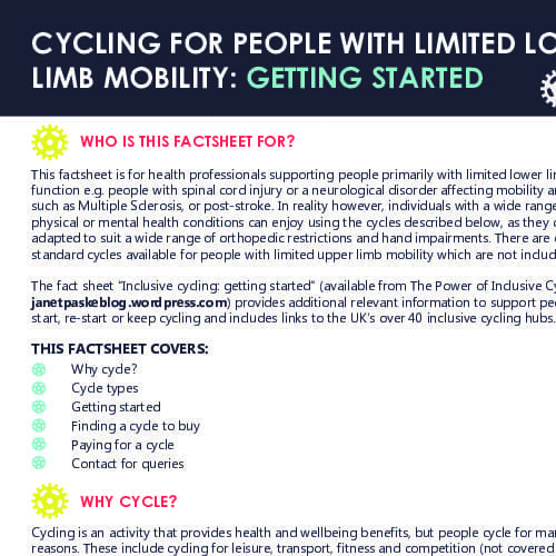 Cycling for those with limited lower mobility factsheet cover page