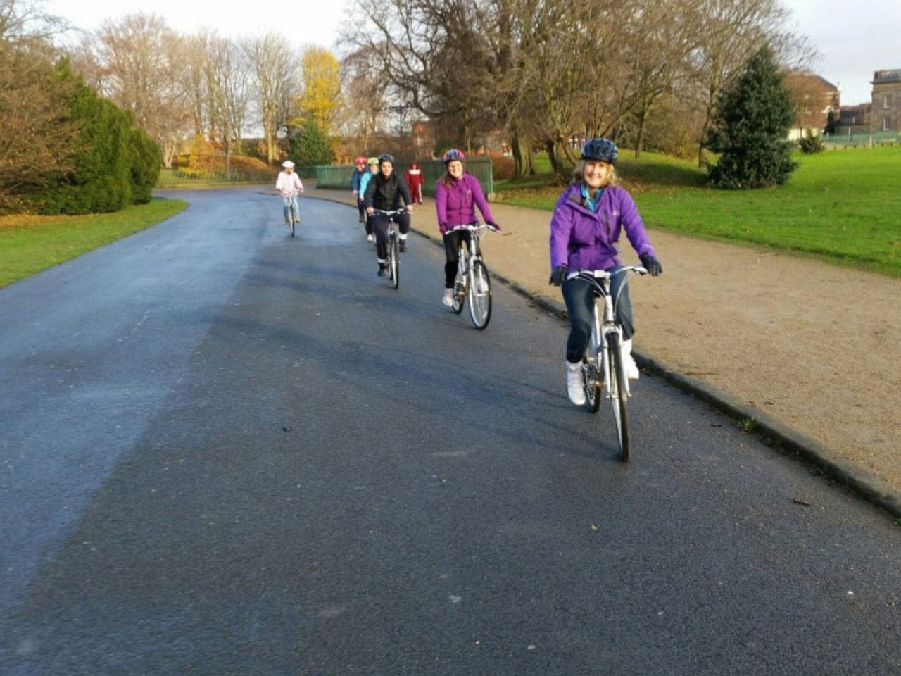 Cycling along lane