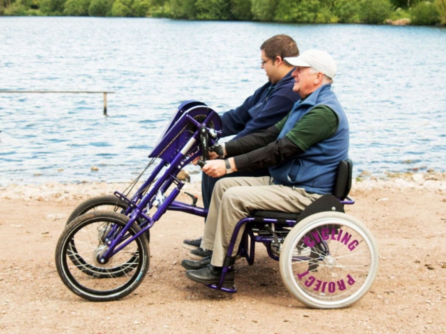 Riding bikes along lake