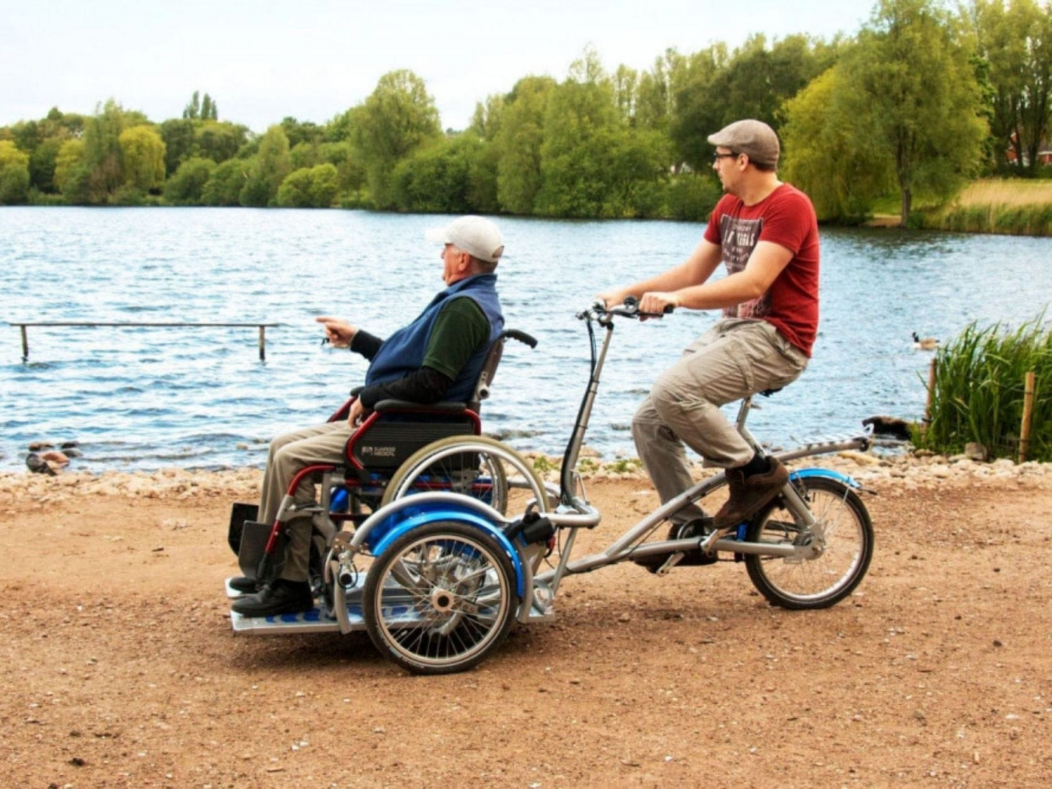 Riding bike along lake