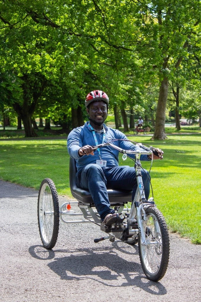 Man riding adapted bike